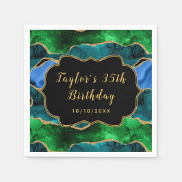Blue and Green Peacock Agate Birthday Serviette