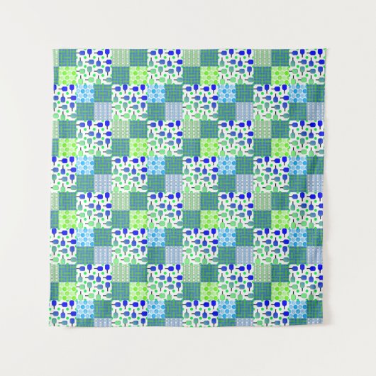 Blue and Green Pickleball Courts, Paddles & Balls Wandteppich (Vorderseite (Horizontal))