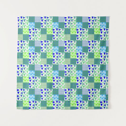 Blue and Green Pickleball Courts, Paddles & Balls Wandteppich (Vorderseite)