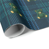 Blue and Green Plaid Teddy Bear Wrapping Paper Geschenkpapier (Rolleneckpunkt)