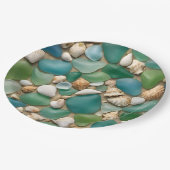Blue and Green Sea Glass and Seashells Pappteller (Schrägansicht)