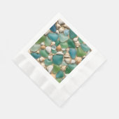Blue and Green Sea Glass and Seashells Serviette (Ecke)