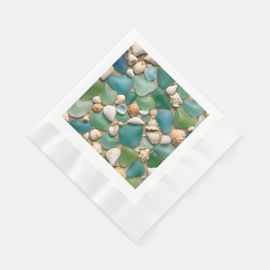 Blue and Green Sea Glass and Seashells Serviette (Ecke)