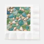Blue and Green Sea Glass and Seashells Serviette (Vorderseite)