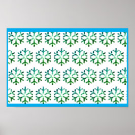 Blue and Green Snow Flake on a Christmas Wall  Poster