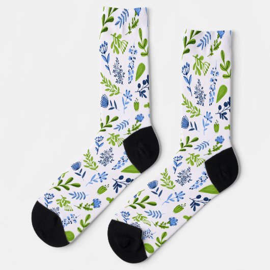 Blue and Green Spring Floral Socken (Linkes Detail)