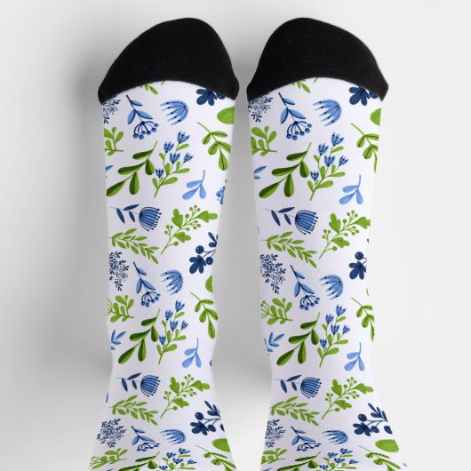 Blue and Green Spring Floral Socken (Oben)