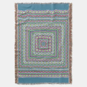 Blue and green square ethnic ornament scarf decke (Vorderseite Vertikal)