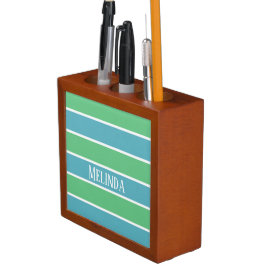 Blue and Green Stripes Desk Organisator Stifthalter