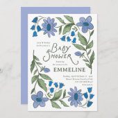 Blue and Green Sweet Country Floral Baby Shower Einladung (Vorne/Hinten)