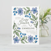 Blue and Green Sweet Country Floral Baby Shower Einladung (Stehend Vorderseite)