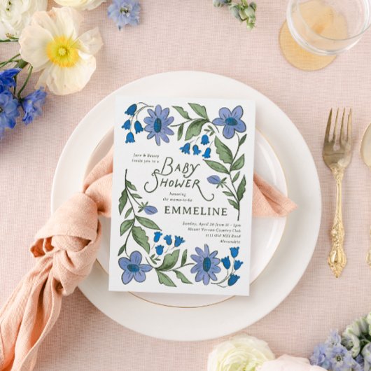 Blue and Green Sweet Country Floral Baby Shower Postkarte