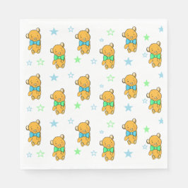 Blue and Green Teddy Bären Boy's Baby Shower Serviette