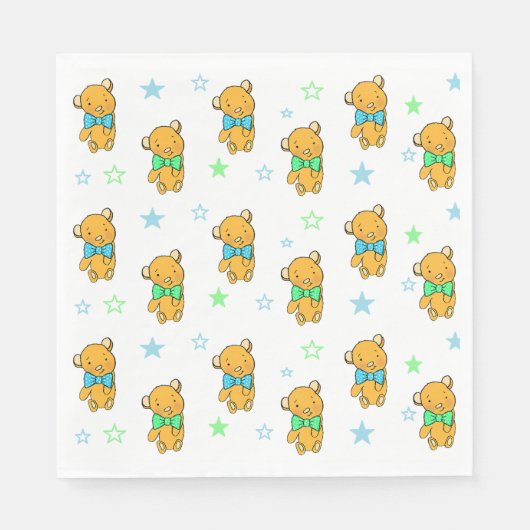 Blue and Green Teddy Bären Boy's Baby Shower Serviette (Vorderseite)