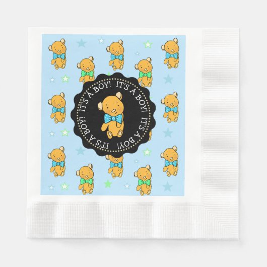 Blue and Green Teddy Bären Boy's Baby Shower Serviette (Vorderseite)