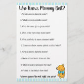 Blue and Green Teddy Bear Boy Baby Duschspiele Flyer (Hinten)