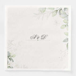 Blue and Green Watercolor Flower Wedding Napkin Serviette