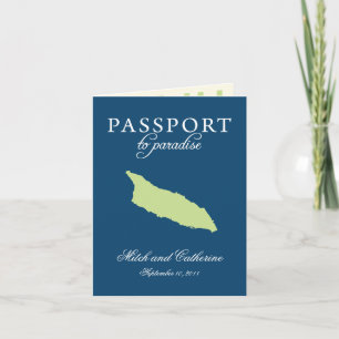 Blue and Green Wedding Passport Aruba Einladung