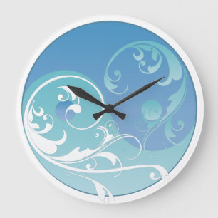 Blue and Green Yin & Yang Große Wanduhr