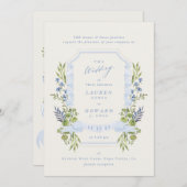 blue and greenery all in one RSVP DETAILS wedding Einladung (Vorne/Hinten)