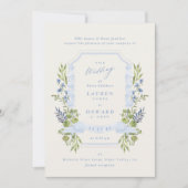 blue and greenery garden crest wreath wedding einladung (Vorderseite)