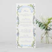 blue and greenery garden crest wreath wedding menükarte (Stehend Vorderseite)