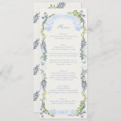 blue and greenery garden crest wreath wedding menükarte (Vorne/Hinten)