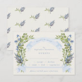 blue and greenery garden crest wreath wedding rsvp einladung (Vorne/Hinten)