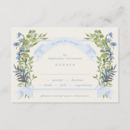 blue and greenery garden crest wreath wedding rsvp einladung