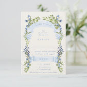 blue and greenery spring elegant wedding RSVP karte (Stehend Vorderseite)