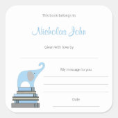 Blue and Grey Boy Elephant auf Buchplakette Quadratischer Aufkleber (Vorderseite)