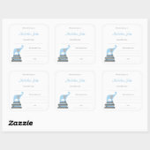 Blue and Grey Boy Elephant auf Buchplakette Quadratischer Aufkleber (Blatt)