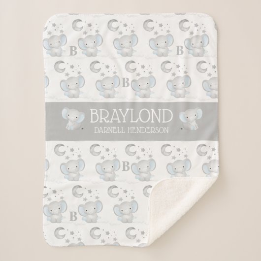 Blue and Grey Boy Elephant Baby Name Sherpadecke (Vorderseite)