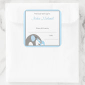 Blue and Grey Elephant Baby Shower Book Plate Quadratischer Aufkleber (Tasche)