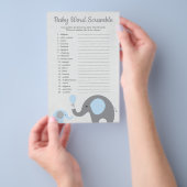 Blue and Grey Elephant Baby Shower Word Scramble Flyer (Handgriff)
