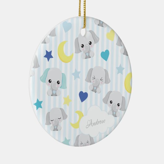 Blue and Grey Elephant Pattern Baby Boy Weihnachte Keramik Ornament (Rechts)