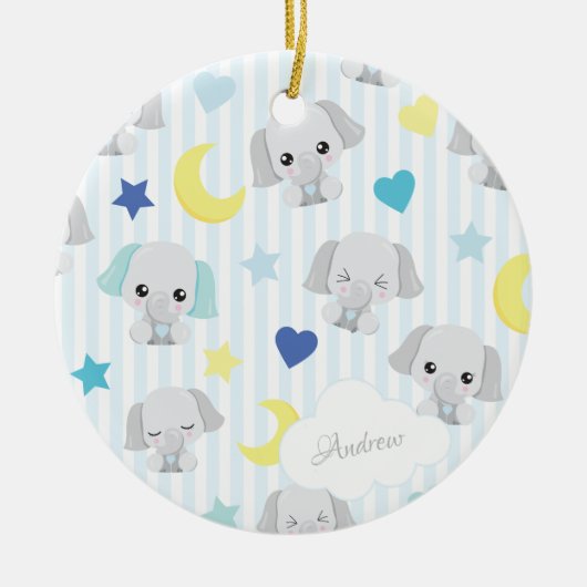 Blue and Grey Elephant Pattern Baby Boy Weihnachte Keramik Ornament (Vorne)