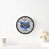 Blue and Grey Fitness Gym Round Clock Runde Wanduhr (Zuhause)