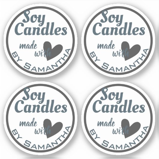 Blue and Grey Heart on White Simple Soy Candles Aufkleber (Vorderseite)