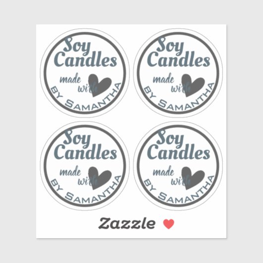 Blue and Grey Heart on White Simple Soy Candles Aufkleber (Blatt)