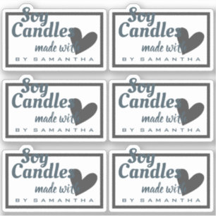 Blue and Grey Heart on White Simple Soy Candles Aufkleber