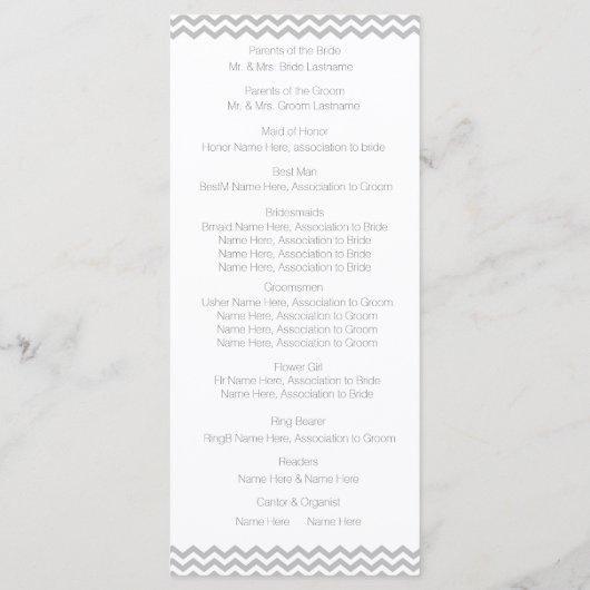 Blue and Grey Zigzag Pattern Wedding Program Programm (Rückseite)