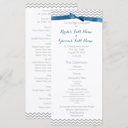 Blue and Grey Zigzag Pattern Wedding Program Programm (Vorne/Hinten)