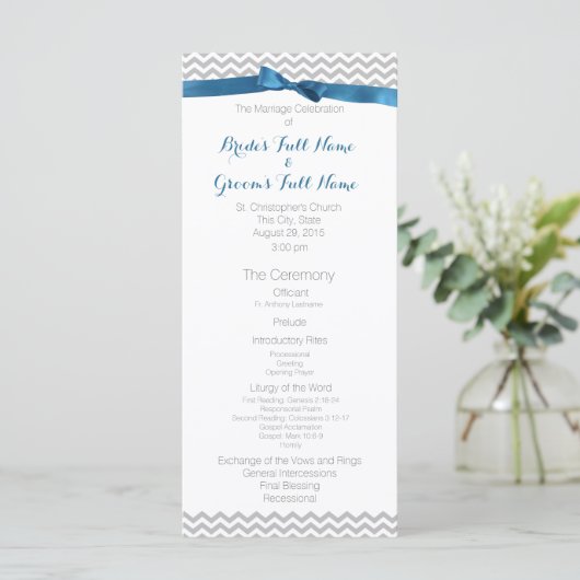 Blue and Grey Zigzag Pattern Wedding Program Programm (Stehend Vorderseite)