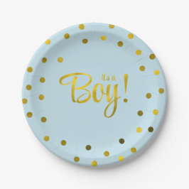 Blue and Imitate Gold Foil Girl Babydusche Pappteller
