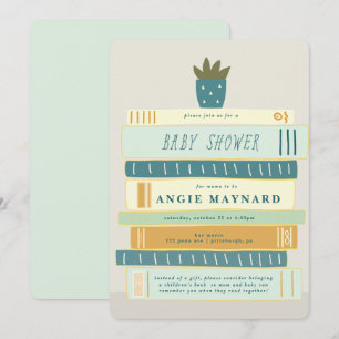 Blue and Ivory Books for Baby Shower Einladung