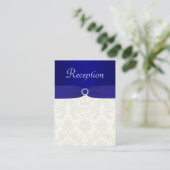 Blue and Ivory Damask Enclosure Card Begleitkarte (Stehend Vorderseite)