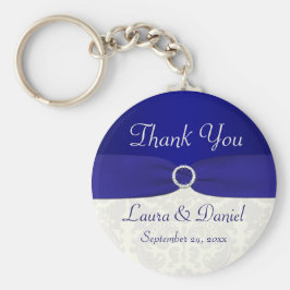 Blue and Ivory Damask Wedding Favor Key Chain Schlüsselanhänger