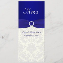 Blue and Ivory Damask Wedding Menu Card Menükarte