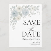 Blue and Ivory Floral Save The Date Ankündigungspostkarte (Vorderseite)